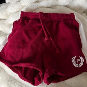 PINK Victoria's Secret Maroon Athletic Drawstring Shorts with White Side Panels